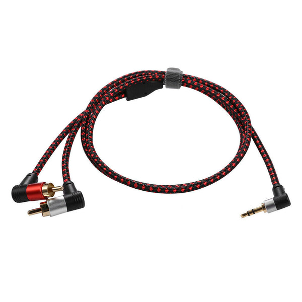 1m 90 Degree 3.5mm Male to 2 RCA Male Cable Right Angle AUX Y Splitter Cord