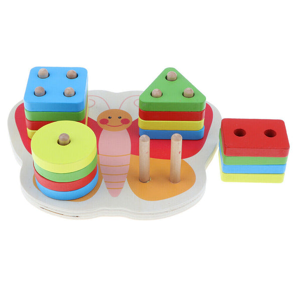 Wooden Geometric Blocks Column Shapes Color Puzzle Building Educational Toys