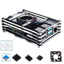 for Raspberry Pi 4B Acrylic Case, Heat Sink, Cooling Fan Adapter Pi 4 B Acc