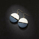 Small Fresh Matching Wood Semi-Circular Stitching Stud Earrings Navy F8P4