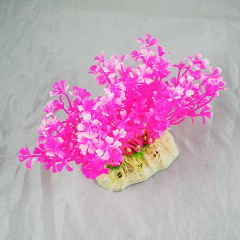 Aquatic Dwarf Plastic Plant Ornament Hot Pink White for Fish Tank