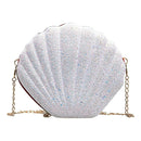 Cute Sequin Shoulder Handbags Women Small Chain Shell Crossbody Bag (White)