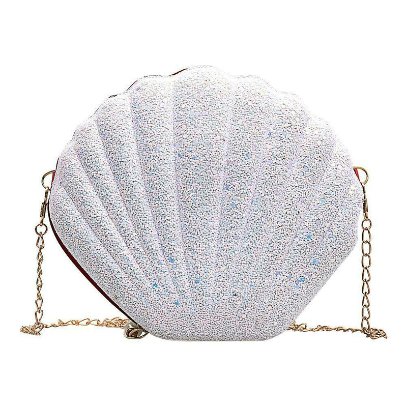 Cute Sequin Shoulder Handbags Women Small Chain Shell Crossbody Bag (White)