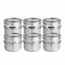 12pcs/set Clear Lid Magnetic Spice Tin Jar Stainless Steel Spice Sauce Stor G8E4