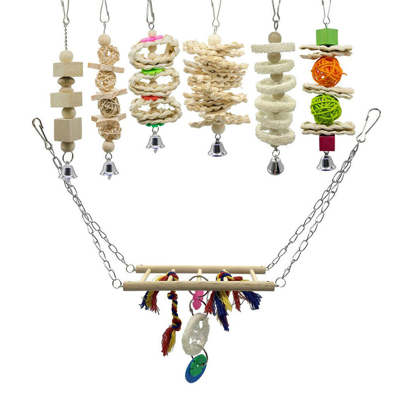 7x Parrots Wooden Laddeer Toys Parrots Ladder Toys W/With Bells For Birds