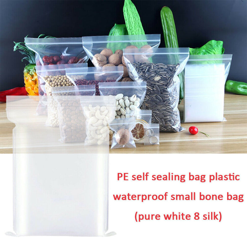 100pcs Waterproof Transparent Seal Bag Plastic Zips Shut Food Storage Bags