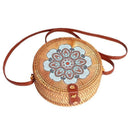 Printing Round Rattan Crossbody Bag,Straw Boho Bag For Women Purse Handmade