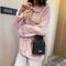 Elegant Leather Messenger Bag Women Shoulder Drawstring Handbag (Black)