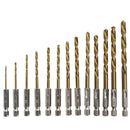 13x HSS Titanium Coated Twist Drill Bit Hex Shank 1.5-6.5mm High Speed FID