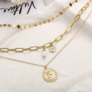 Fashion Women Multilayer Chain Lock Heart Pendant Portrait Necklac Circle C O2Y1