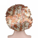 1X(Wide-Brimmed Printed Double-Layer Waterproof Shower Cap Satin Sleep Hat