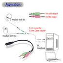 3.5mm Stereo Audio Female to 2 Male Headphone Mic Y Splitter Cable Adapter