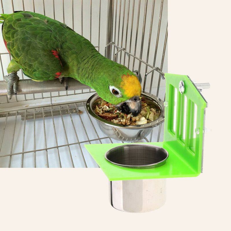 Stainless Cup Pet Bird Cage Water Food Bowl Feeder Drinker Feeding Stand Cup