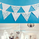 12 Flags White Flower Lace+Cotton Hanging Banner Wedding/Birthday Party Decor
