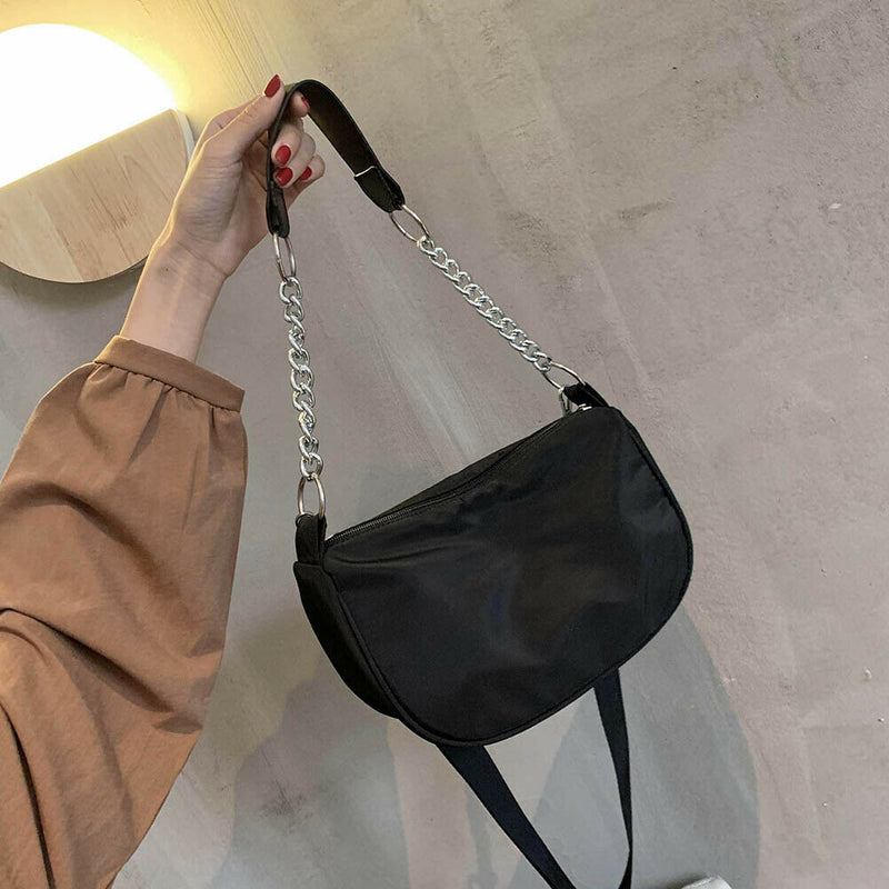 Nylon Women Shoulder Handbags Solid Ladies Travel Messenger Bags (Black)