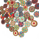 50pcs Flower Print Round Wooden Sewing Buttons DIY Knitting Clothes Decor