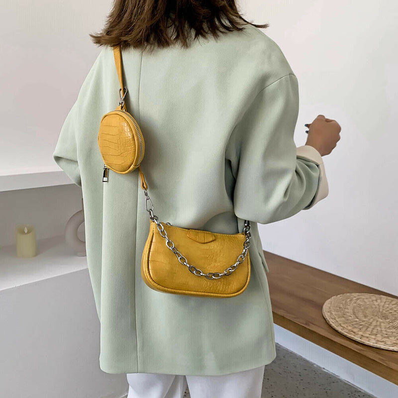 Alligator Leather Handbag Purse Women Sling Crossbody Shoulder Bag (Yellow) A