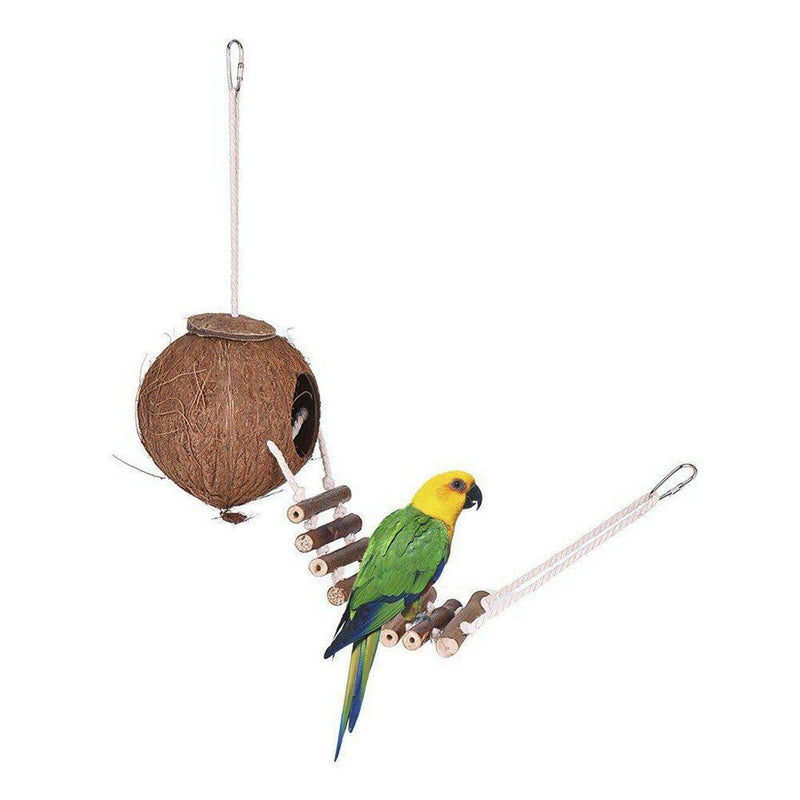 Natural Coconut Shell Pet Bird Nest Hut Cage Feeder for Parrot Parakeet