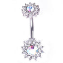 Flower Dangle Navel Belly Button Ring Barbell Crystal Piercing Body Jewelry OZ