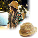 Modish Lady Girl Bohe Style Rainbow Stripe Straw Brim Floppy F9U7 Sun Hat- C5V6