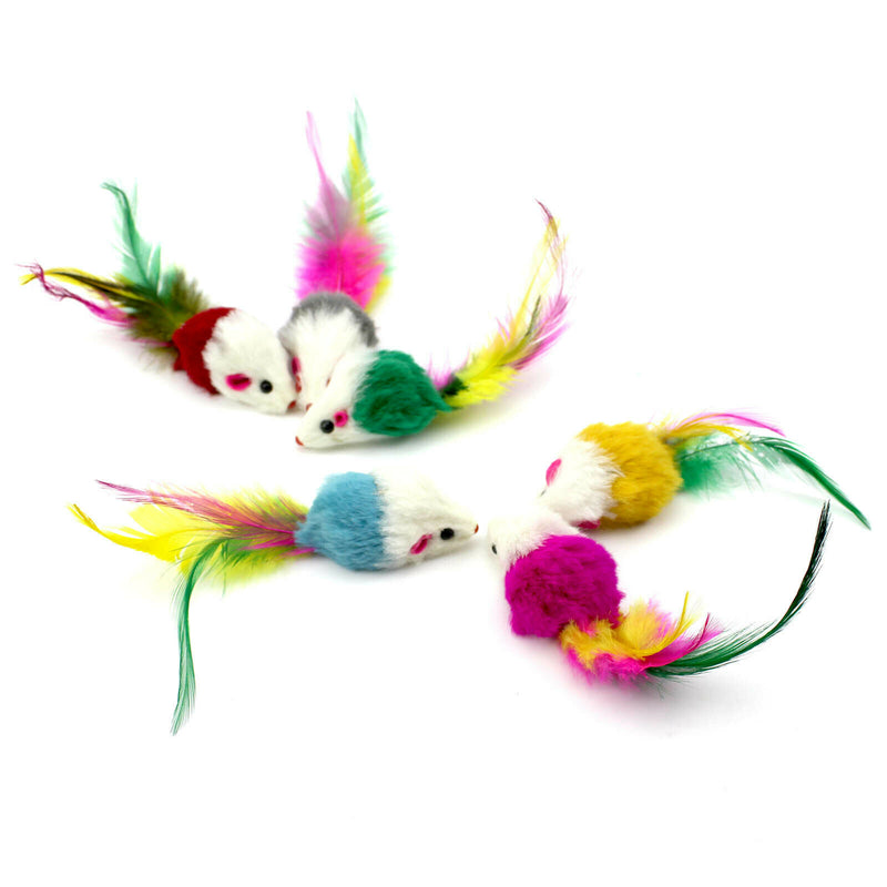 2PCS Cute Pet Cat Toys Faux Furry Mouse With Feather Tail Kitten Catching Toys