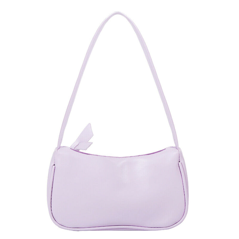 Women Handbags Solid Color PU Leather Female Shoulder Underarm Bag (Purple)