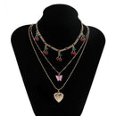 Acrylic Butterfly Heart Pendant Necklace Women Multilayer Cherry Choker JewSEAU
