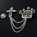 Fashion Men's Rhinestone Black Tie Tack Chain Suit Pin Lapel Brooch Accessories
