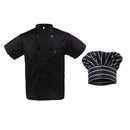 Black Chef Jacket Hotel Kitchen Apparel Coat Waiter Uniforms M Chef Hat Cap