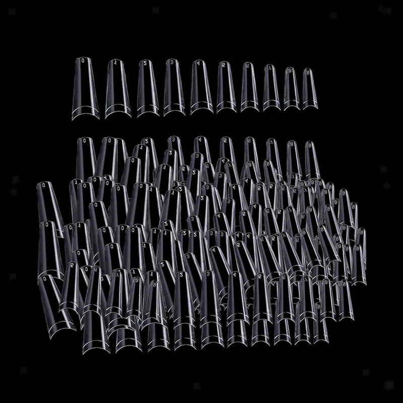 500 C Curve Shape False Nails Nail Tips forManicure Decor - 10 Sizes Clear
