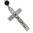 Men Boys Fashion Metal Cross Pendant Black Rosary Beads Necklace Sweater Chain