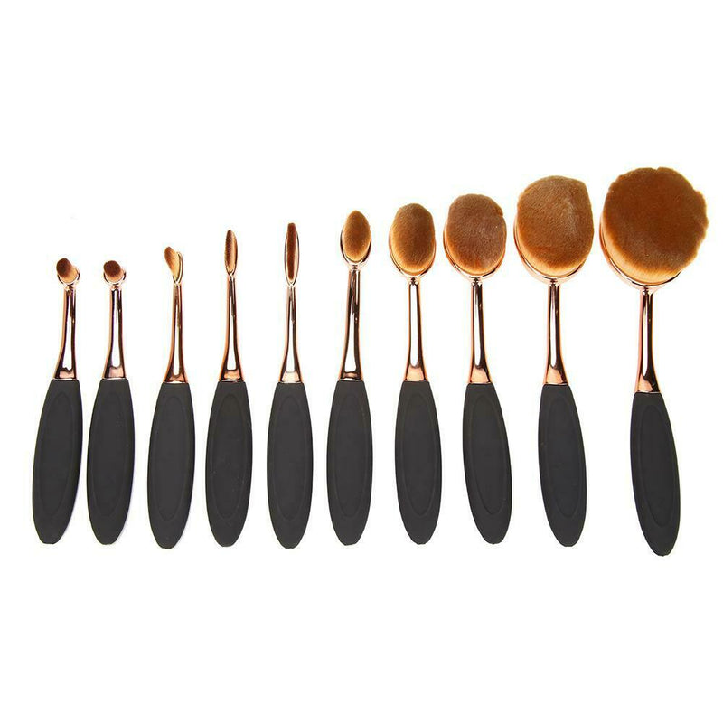 10pcs/Set Pro Toothbrush Shape Oval Makeup Brush Foundation Powder Pens Kit