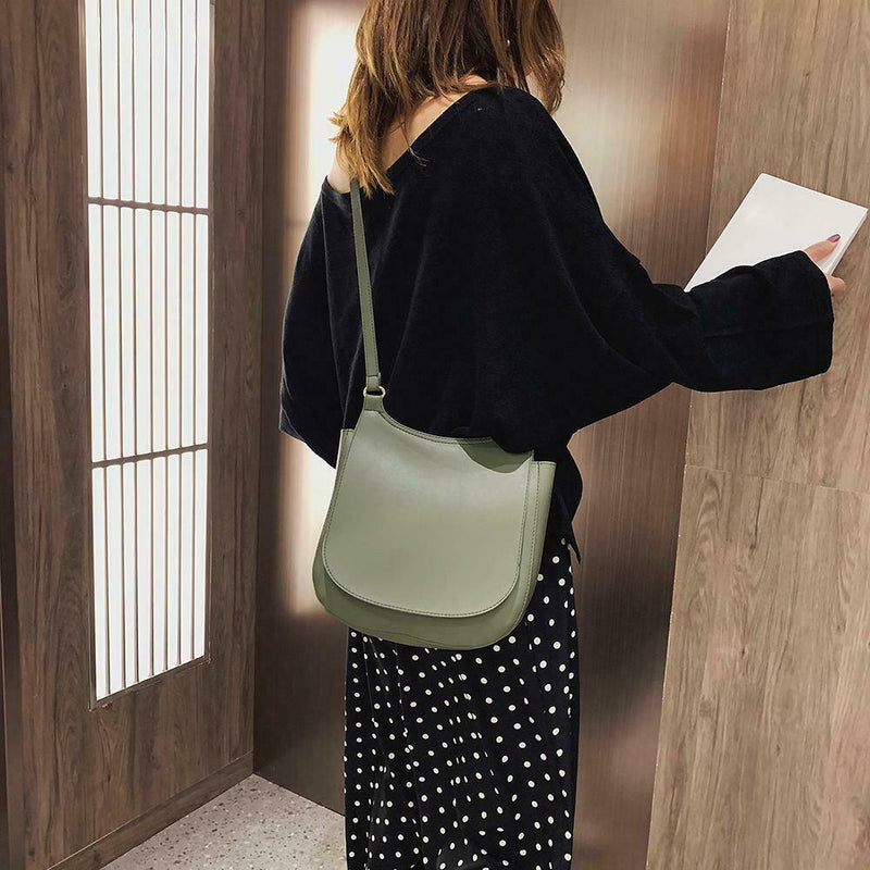 Solid Color Shoulder Handbags Leather Women Big Flap Crossbody Bags (Green)