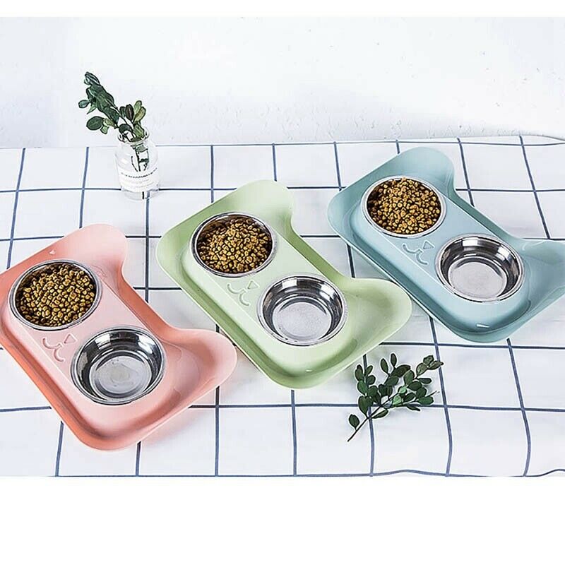 Double Dog Bowl Universal Pet Feeder Teddy Food Bowl Stainless Steel Cat Do