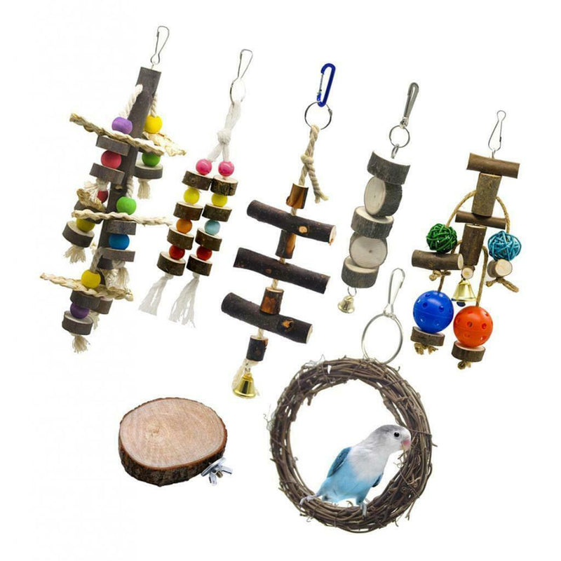 7 Pcs Birds Parrot Chew Toys Wooden Blocks Toys For Small to Large Birds Parrots