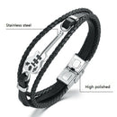 Stainless Steel Men'S Jewelry Leather Braided Bracelet Musical Instrument V