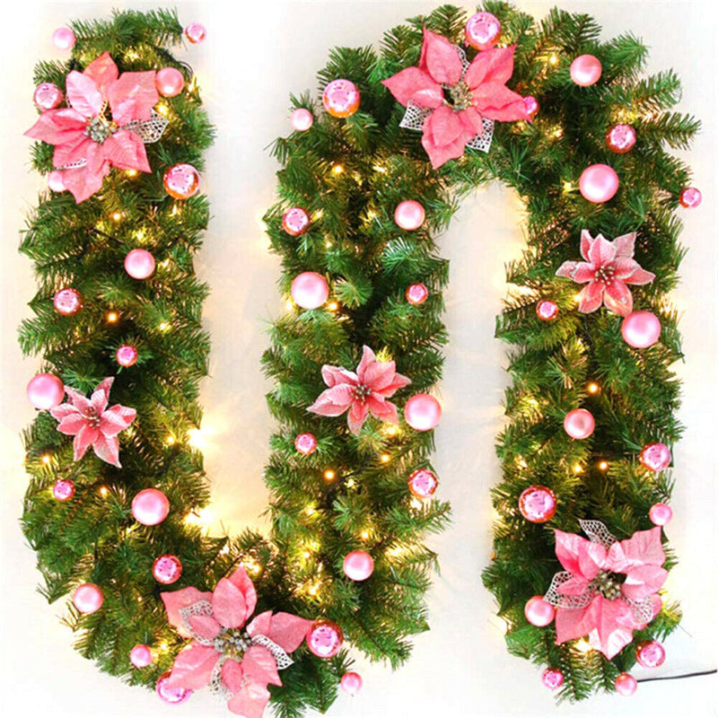 Christmas Rattan with Light 2.7m Garland Xmas Party Decoration (Pink) A