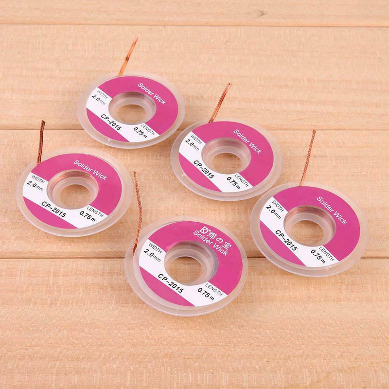 5pcs 0.75m 2.0mm Desoldering Braid Solder Remover Sucker Flux Wick Cable