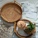 Rattan Handwoven Round High Wall Severing Tray Food Storage Platters PlateB Hn