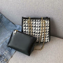 Au2pcs/set Women Woolen Shoulder Messenger Bag Chain Handbag Clutch (Black)