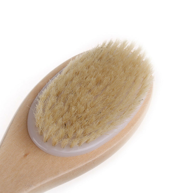 2-in-1 Sided Natural Bristles Scrubber Long Handle Bath Body Brush Massage A