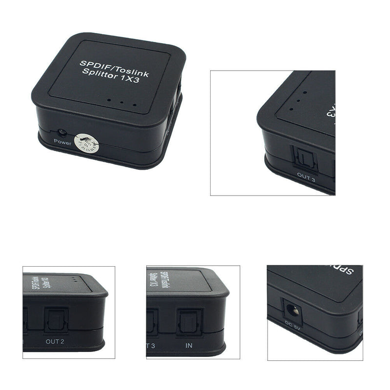 Toslink SPDIF Optical fiber Audio Splitter 3 Ports 1x3 Switch Box Hub adapter Nw