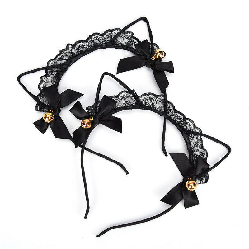 Women Lace Cat Ears Headband Bells Party Costume Fancy Dress Hair Hoop  OZA Gw