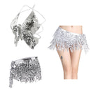 Fashion  Sequin Belly Dance Costume Bra Top Hip Scarf Skirt Dancewear