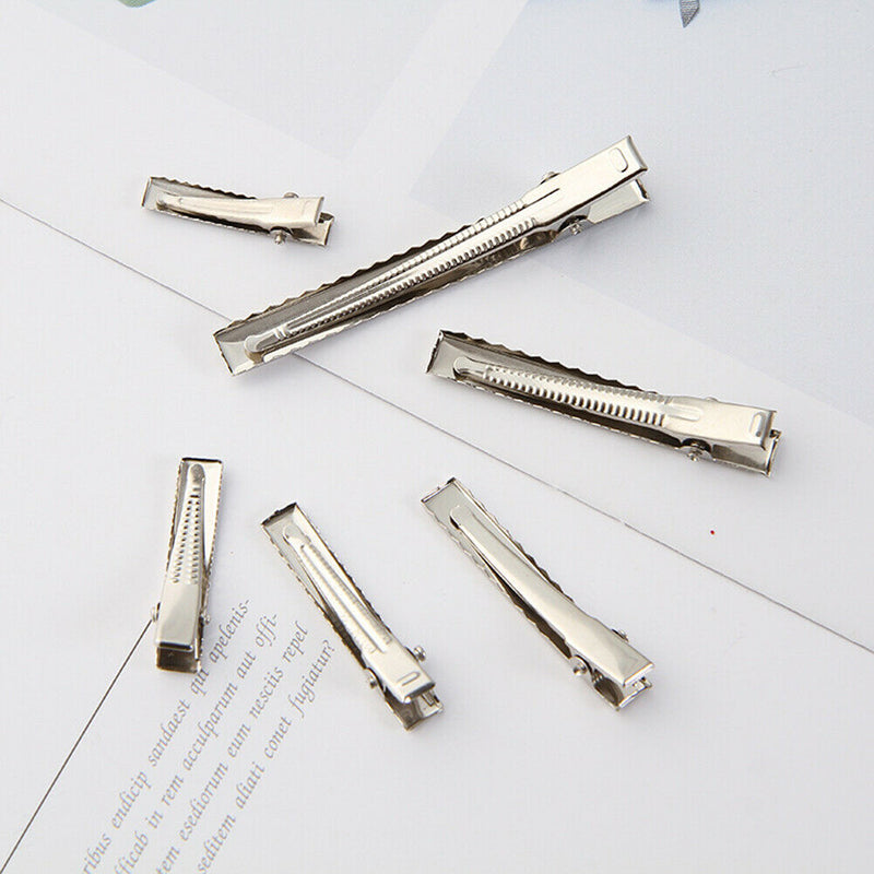 50pcs Hair Clips Flat Metal Single Prong Alligator Barrette Bow DIY Styling