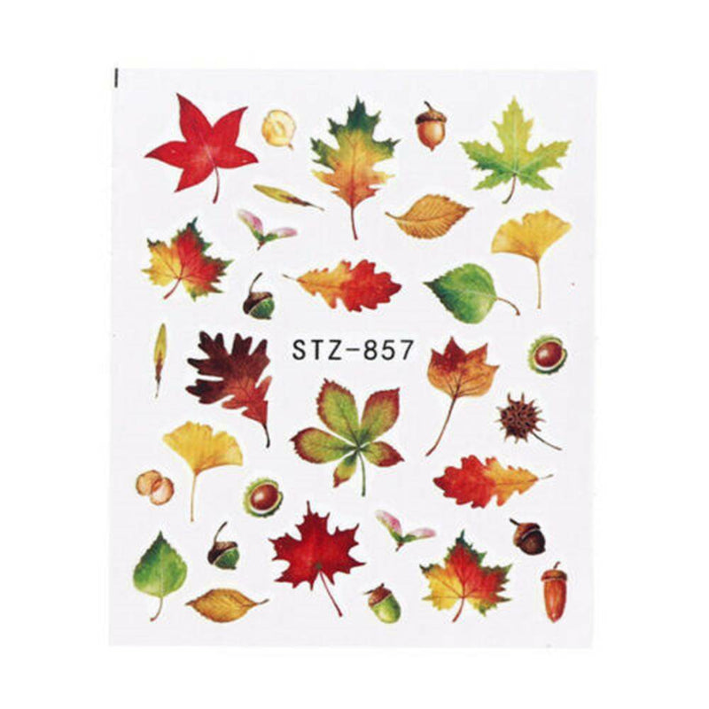 4 Sheets Fall Leaves Nail Art Water Decals Maple Leaf Transfer Stickers Decor AU