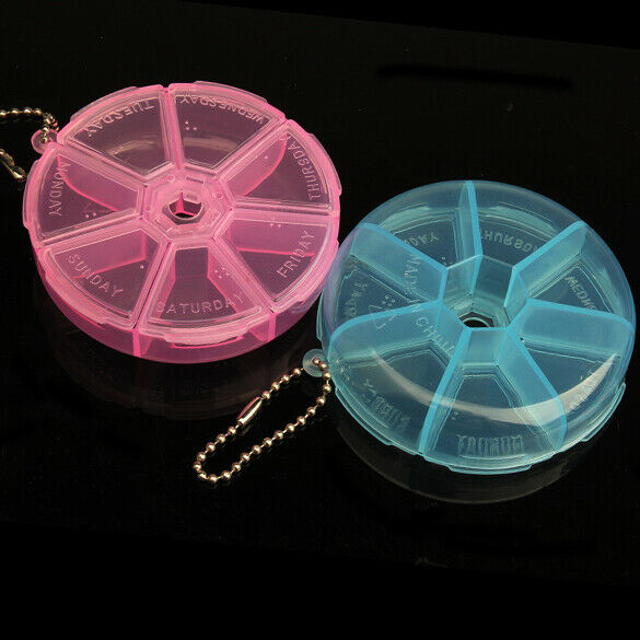 Portable Organizer Pill Round Box 7 Slot Health Pill Box Case Medicine Drug