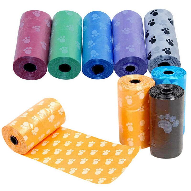 5 Rolls Pet Dog Puppy Waste Poop Bag Footprint Printing Clean-up Degradable Bags