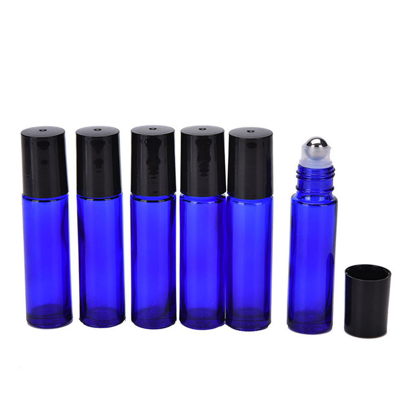 6pcs Stainless Steel Metal Roll on Bottles Cobalt Glass Roller Ball 10ml B 3C
