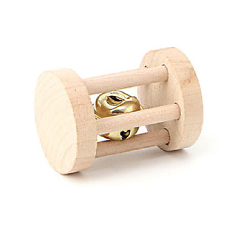 1PC Natural Wood Chew Toys Bell Roller Dumbells For Pet Rabbits Hamsters Rat BX